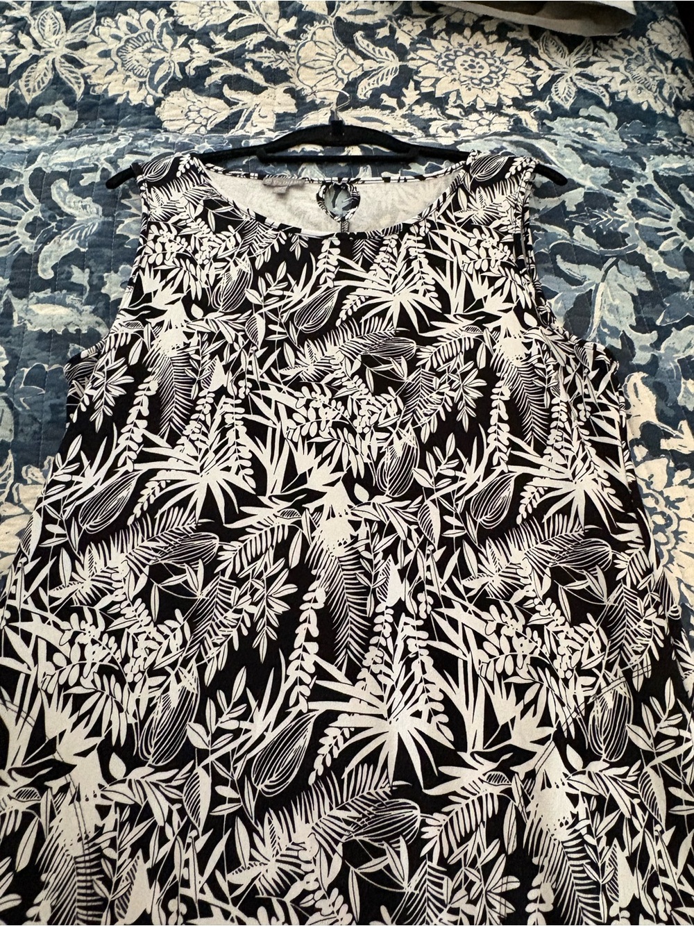 Talbots Black and White Tropical Print Tank Maxi Dress
